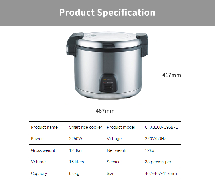 stainless steel rice cooker with volume of 16 liter