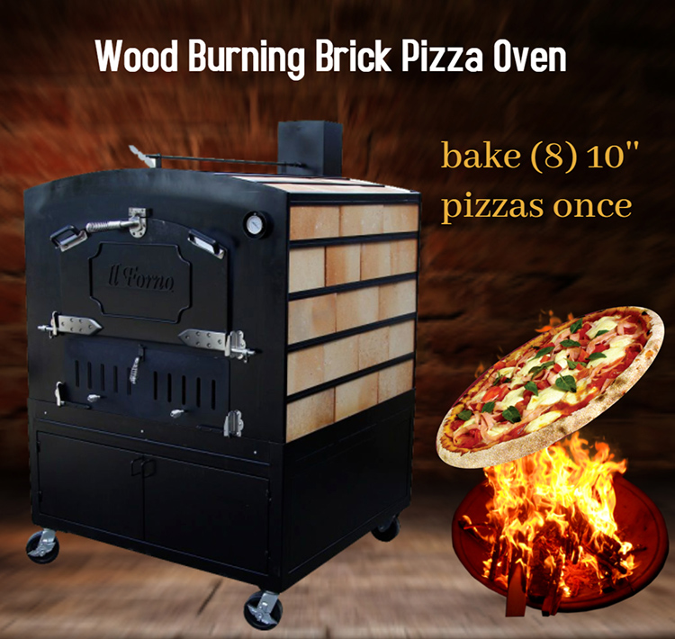 freestanding black painting brick oven heated by charcoal wood