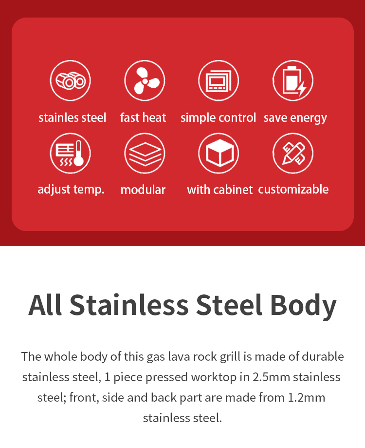 restaurant equipments 90cm cooking range lava rock grill with cabinet details_02