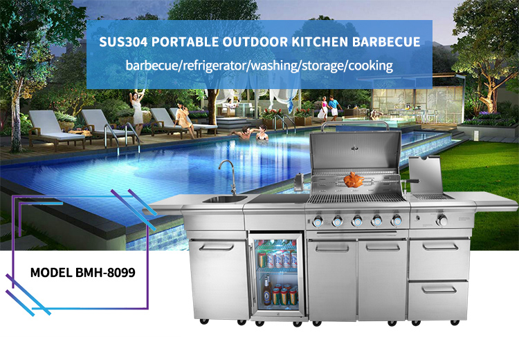 outdoor bbq kitchen with fridge