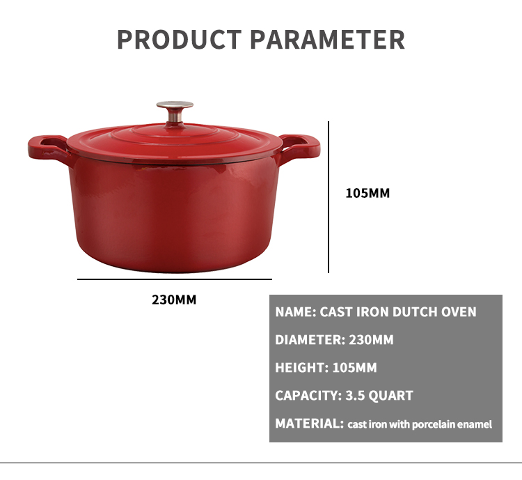 3.5 quart red color enameled cast iron dutch oven