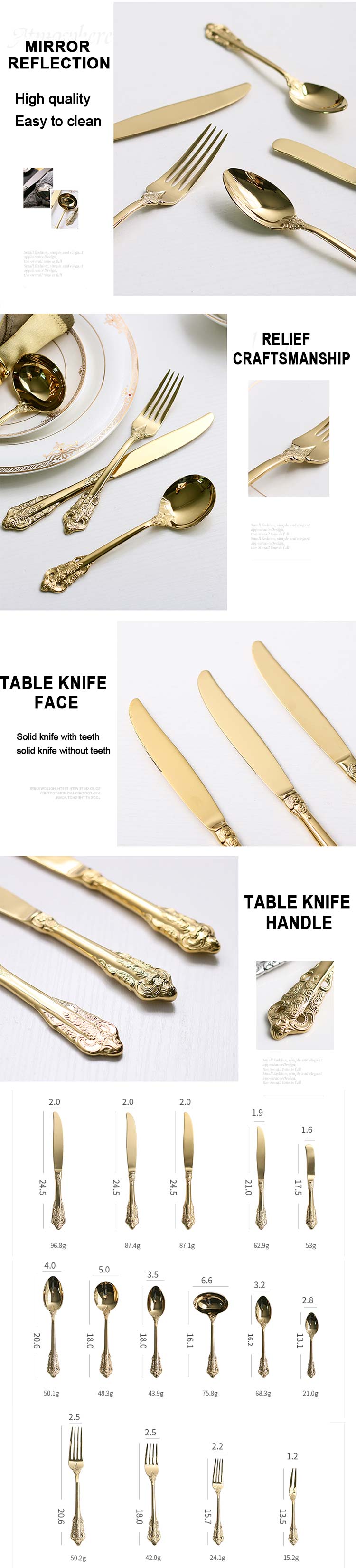 conjuntos de talheres-faca-garfo-colher-de-metal dourado-1