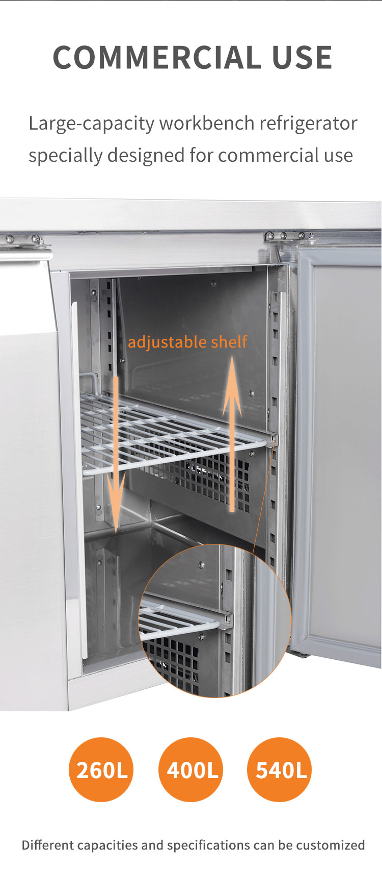 commercial 3 door fridge under counter refrigerator with drawers details_06