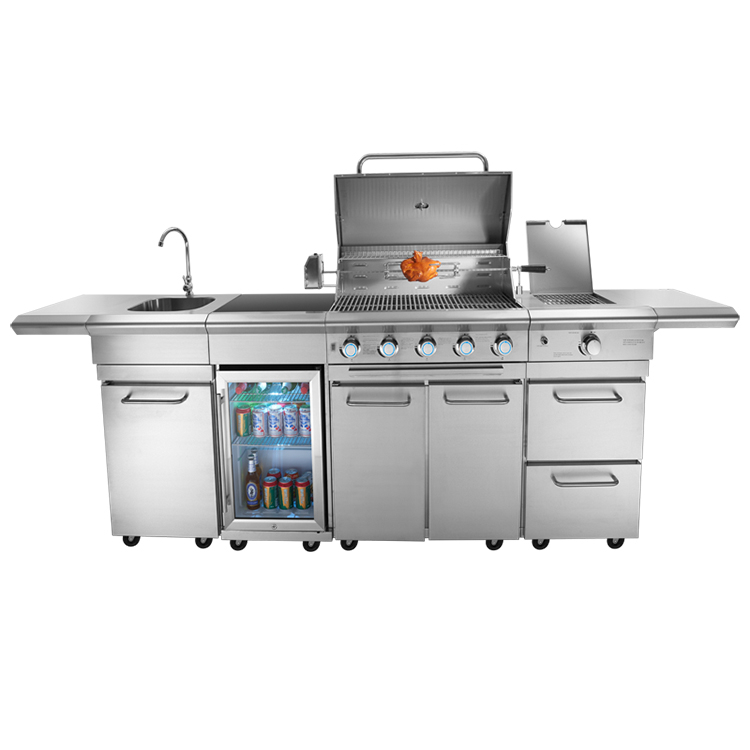 outdoor bbq kitchen with fridge
