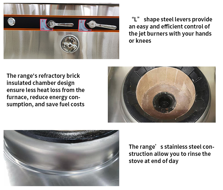 commercial stir fry wok cooker with refractory brick chamber