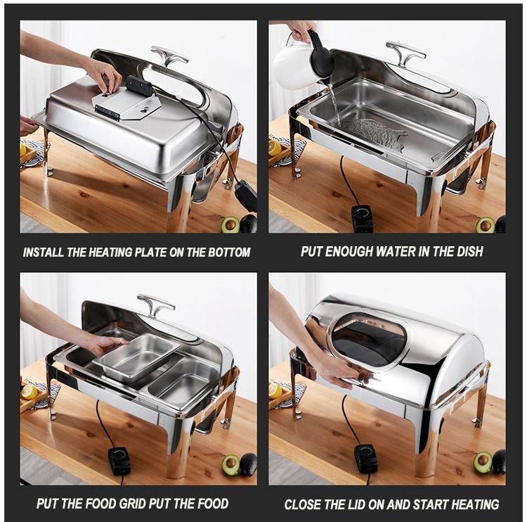 hot rectangle roll top chafing dish for food warmer (1)