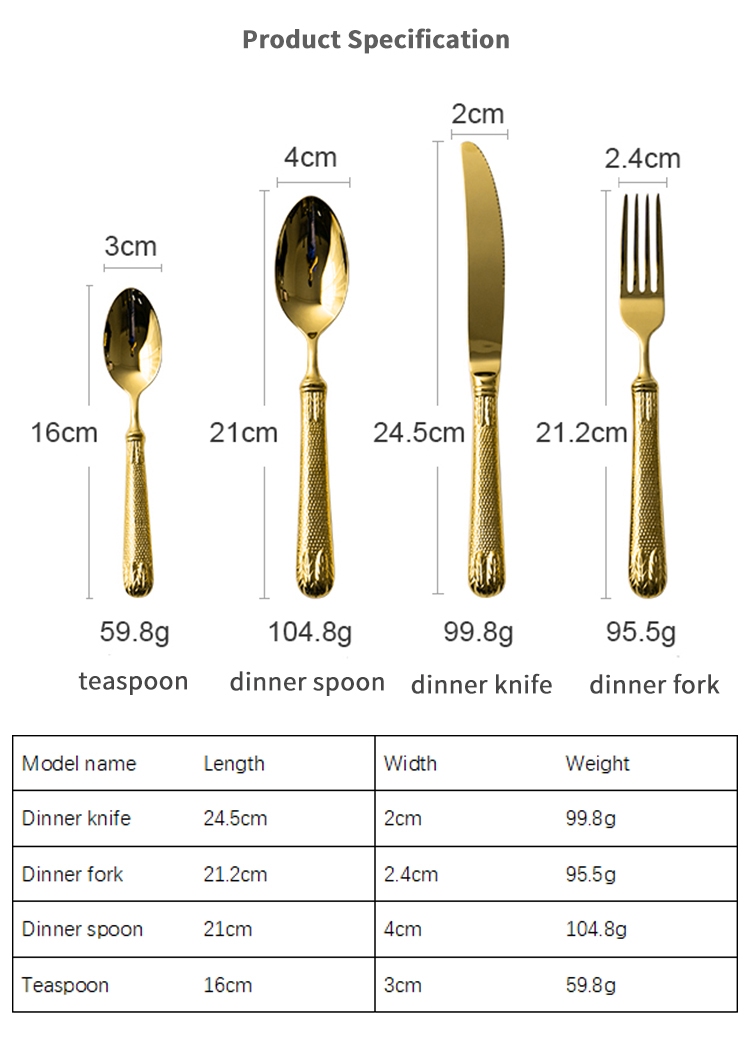 gold plating elegant 4-piece flatware sets