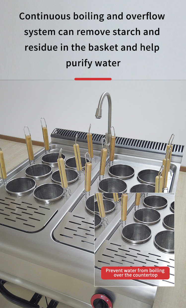 stainless steel gas noodle cooker with 12 round wire mesh baskets details_04