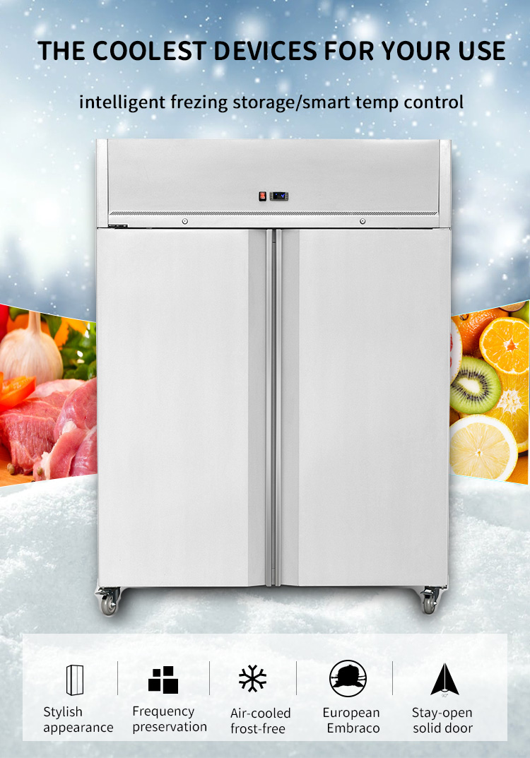 commercial upright freezer with double door with casters details_01