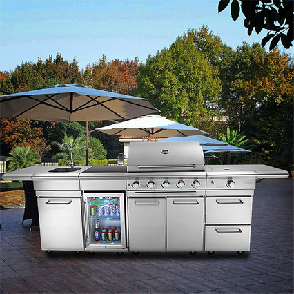 outdoor bbq kitchen with fridge