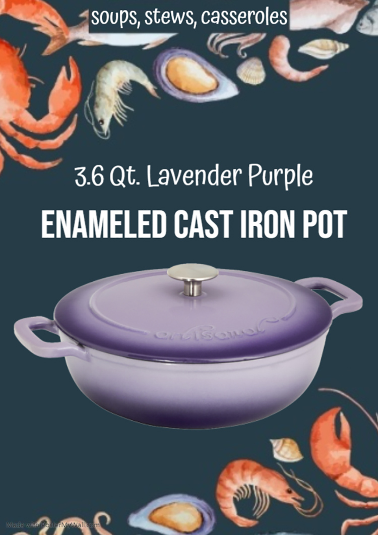 3.6 Qt. Lavender Purple Purple smaltato in ghisa olandese