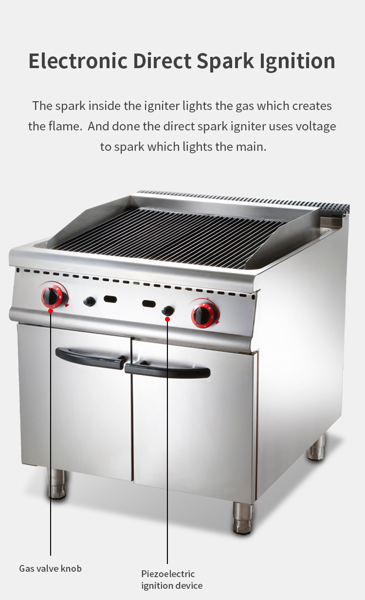 restaurant equipments 90cm cooking range lava rock grill with cabinet details_06