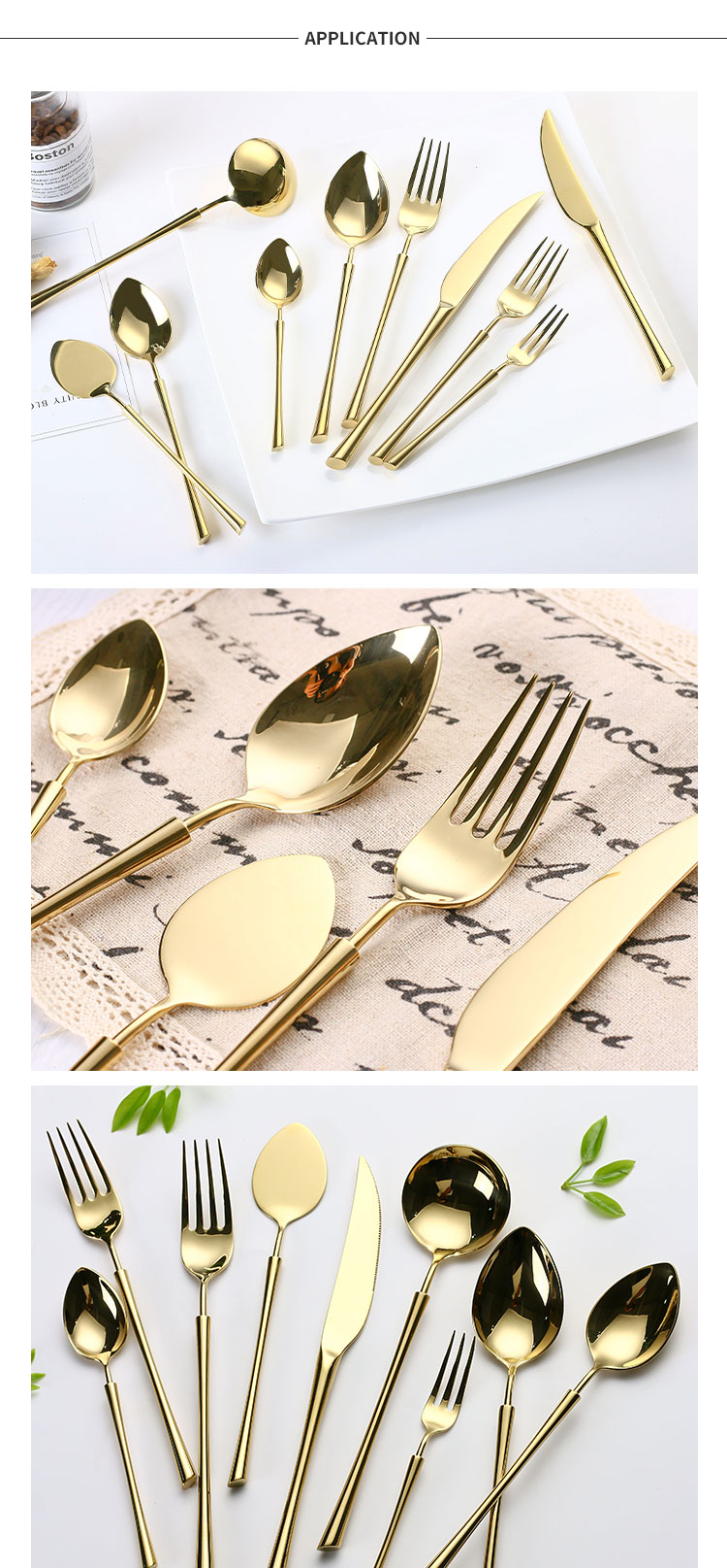 titanium gold dinner set knife fork spoon application-1