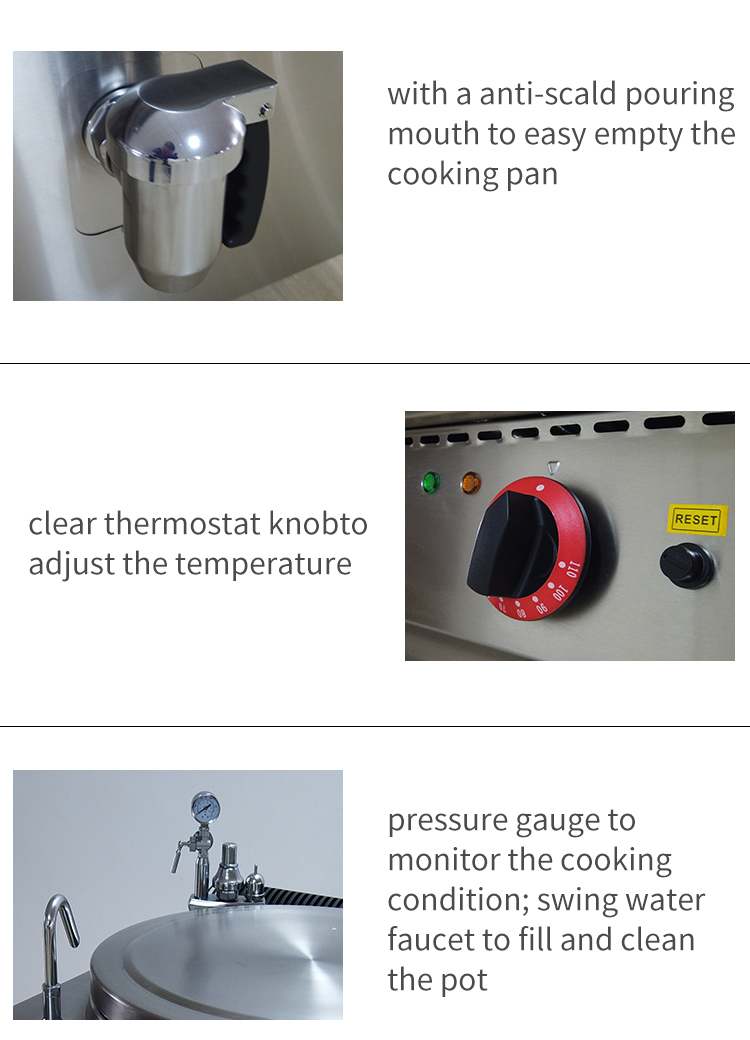 90cm cooking range stainless steel 15kw electric boiling pot indirect heating