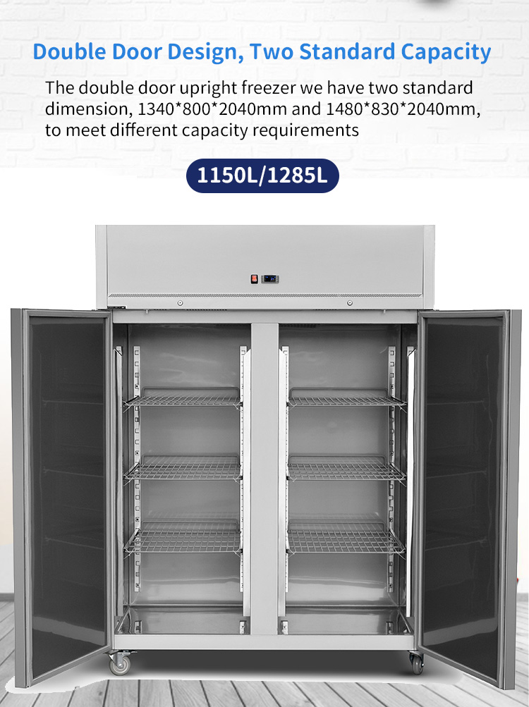 commercial upright freezer with double door with casters details_06