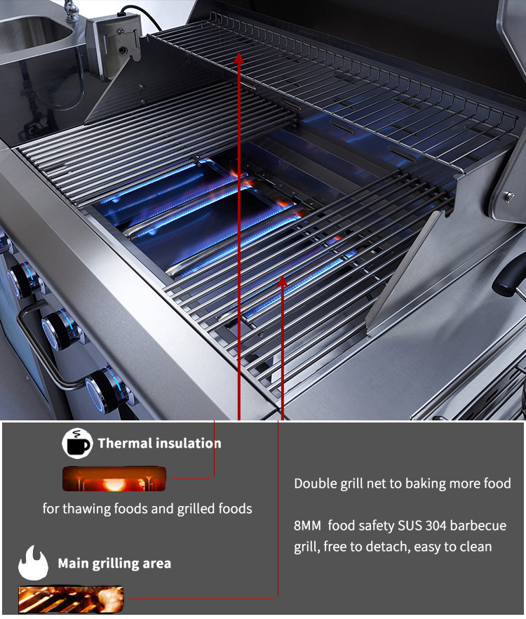 stainless steel outdoor kitchen barbecue with fridge with sink details_06