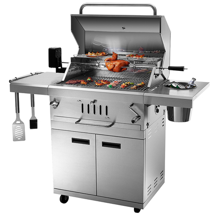 outdoor charcoal grill with rotisserie