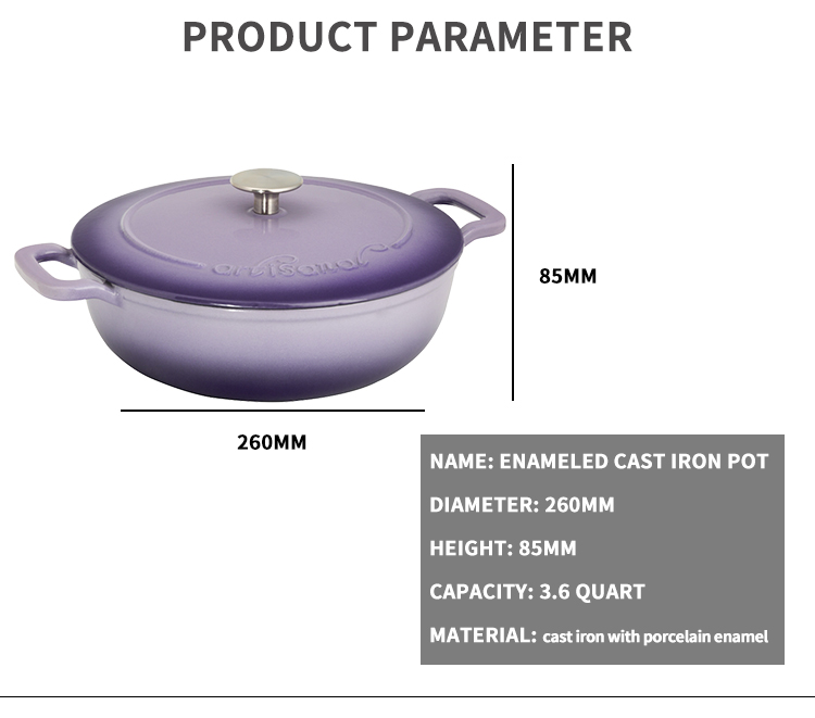3.6 Qt. Specifica del forno olandese in ghisa in ghisa smaltata di lavanda