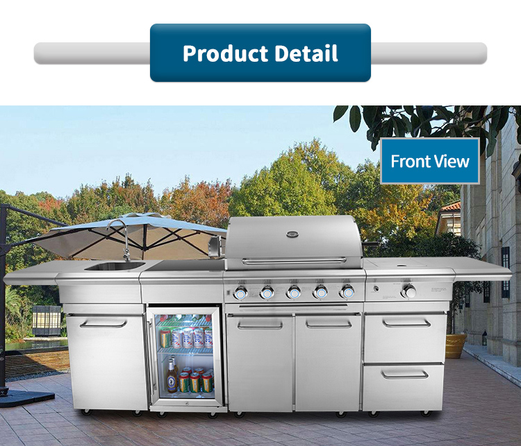 stainless steel outdoor kitchen barbecue with fridge with sink details_03